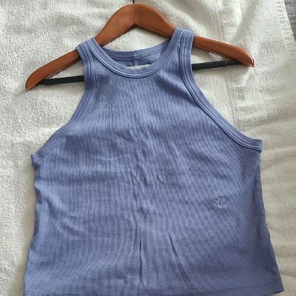 Calvin Klein Light Blue Ribbed Tank Top - Picture 1 of 8
